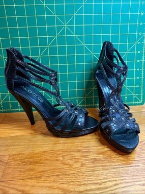 ALDO Black Snake Skin Strappy Studded High Heel Sandals